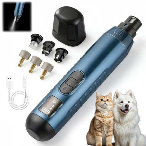Wsndyjia Dog Nail Grinders for Dogs Claws, Silent Groom Pro Dog Nail Trimmer with LED Light & 5 Speeds, Quiet & Efficient Pet Grooming for Dogs and Cats