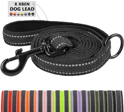 X XBEN Dog Leads for Small Medium Large Dogs,1M/1.2M/1.5M/1.8M/2M/2.2M/3M Reflective Dog Lead with Soft Padded Handle, Training Lead Leash with Durable Rubber Thread, for Walks & Training with Dogs