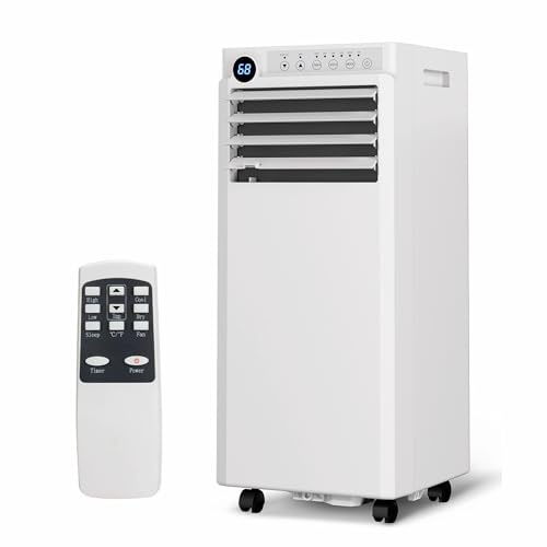 Portable Air Conditioners 10,000 BTU, 4-IN-1 Portable AC Unit for Rooms to 450 Sq. Ft. with Cooling, Dehumidifier, Fan & Sleep Modes, LED Display, 24H Timer, Remote Control, Installation Kits Included