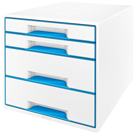 Leitz WOW Skrivbordsbyrå, 4 lådor, A4, inkl. markeringspenna och avdelare, blå metallic, 52132036