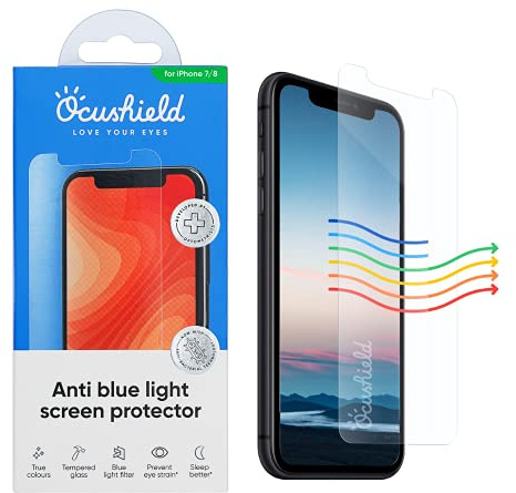 Ocushield Anti Blue Light Tempered Glass Screen Protector for iPhone 7 | iPhone 8 - Protect Your Eyes Reduce Migraines & Improve Sleep