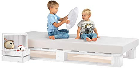 sunnypillow Palettenbett aus Holz Holzbett 90x200 cm Weiß Massivholzbett Bett aus Paletten Palettenmöbel Fichte europalette Weiss 80 90 100 120 140 160 180 200 220 240 x 200 cm