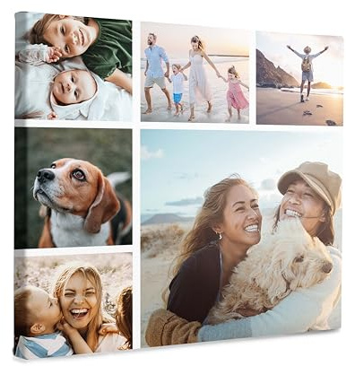 FLYERALARM Leinwand mit eigenem Bild (30 x 30) Personalisiertes Leinwandbild mit 6 Bildern I Persönliches Geschenk I Fotocollage selbst gestalten