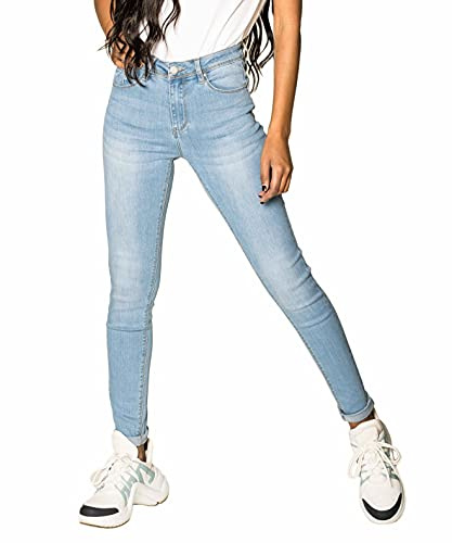 Nina Carter P076 dam skinny fit jeans hög midja jeans push-up stretch använd look denim byxor, Ljusblå (P076-6), S (Smal)
