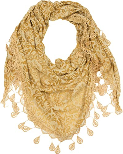 fashionchimp Damenschal mit Zier-Quasten und Muster-Mix Stickerei, Fransen-Schal, Dreieck-Tuch