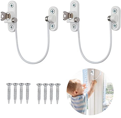 Xelparuc Window Restrictor Locks, 2Pcs Professional UPVC Window Restrictor Locks, Child Baby Safety Security Wire Catch with Screw Keys Safety