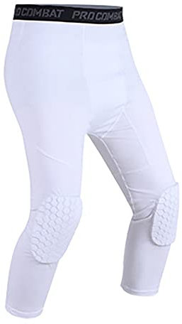 Collant a Compressione Imbottiti da Uomo 3/4 di Lunghezza Leggings con Protezione del Ginocchio per Il Calcio da Basket