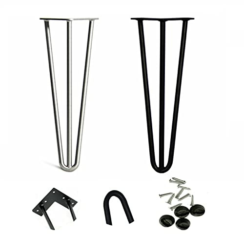 Viaka Table Legs Hairpin 71cm - 10mm Diameter Satin Raw Steel 3-Rod Hairpin Legs 28 inch Set of 4 with Protector Feet & Screws DIY Furniture Metal Table Legs for Coffee Table, Dining Table, Desk, Raw