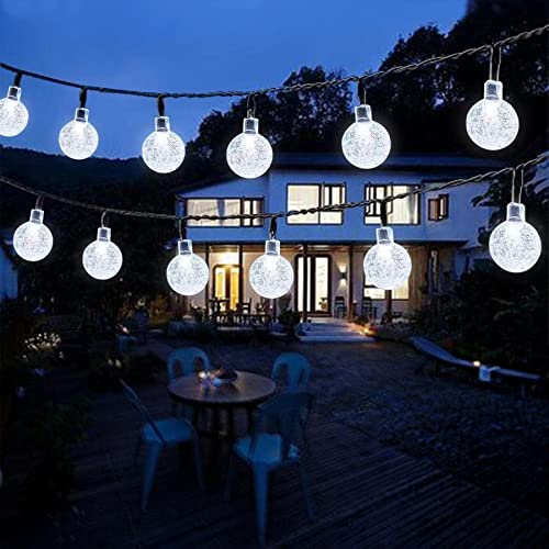 Lezonic Solar Garden Lights Waterproof, 5M 30LED Solar String Lights, 8 Modes Globe Fairy Lights for Indoor/Outdoor, Garden Patio Lawn Yard Home Party Wedding Festival Decoration (Clear White)