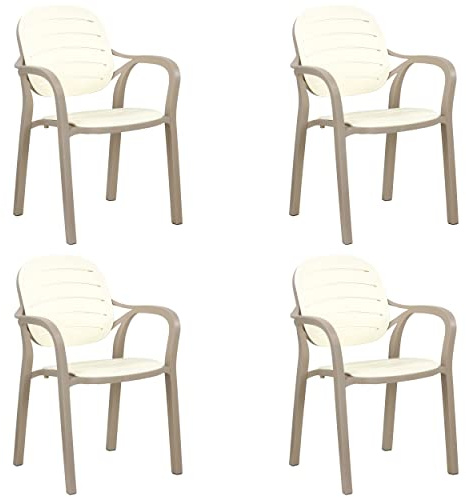 Totò Piccinni Sedia Poltrona NADIA con Braccioli in polipropilene design impilabile effetto legno (4 Sedie, Cappuccino/Beige)