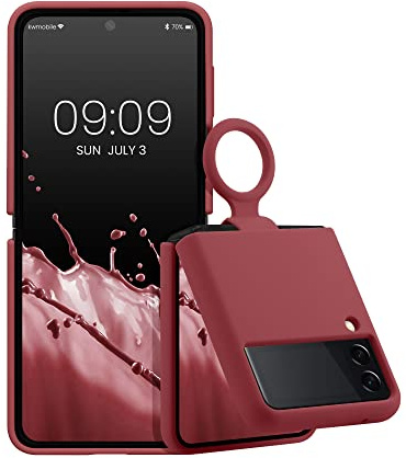 kwmobile fodral kompatibelt med Samsung Galaxy Z Flip 3 5G – mjukt fodral med silikonfinish och fingerringögla – mörk ros