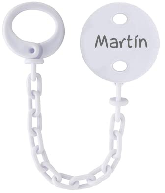 Kuxulu - Chupetero Personalizado con nombre - Portachupete bebe - Cadena Chupete, a partir de 6 meses plastico, Libres De Bpa, Color Blanco
