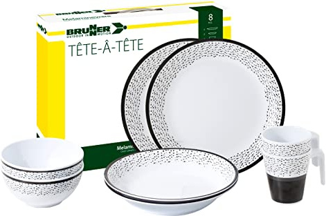 Brunner 0830143N.C6X Set Stoviglie da Campeggio per 2 Persone, Tête-À-Tête Pralin, 8 Pezzi