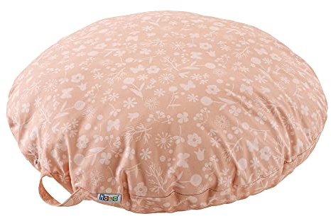 howa Kinderzimmer Kissen Bodenkissen Sitzkissen Flowers Ø 80 cm rund 87053 | Großes, bequemes Boden Kissen mit weicher Füllung, Bezug 100% Baumwolle, apricot