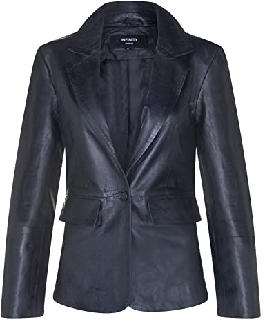 Infinity Leather Giacca Classica da Donna Nero in Vera Pelle con un Bottone