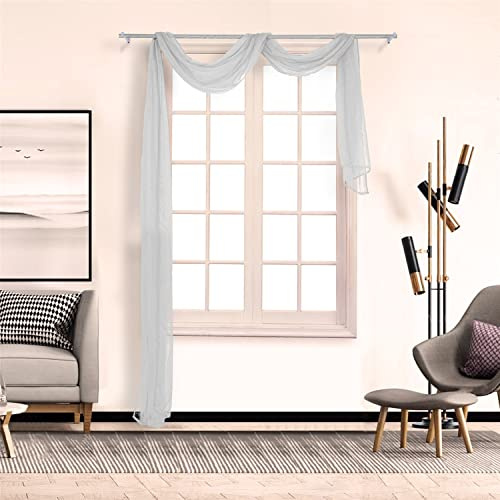 SCHOAL Voile Querbehang Transparenter Freihandbogen Uni Freihanddeko einfarbig Deko Gardinen Dekoschals Vorhang Wohnzimmer Gardinenschals 1 Stück HxB 90x200cm Grau