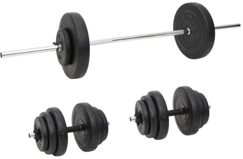 vidaXL Juego de Barras y Mancuernas con Discos Pesas Entrenamiento Levantamiento Fitness Culturismo Corporal Musculación Ejercicio Deporte 60 kg