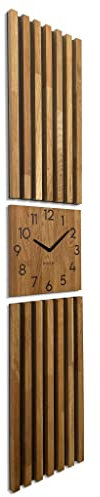 FLEXISTYLE Wanduhr groß Moderne Eichenholz Aufhängepaneel Lamele 155x30cm ohne tickgeräusche modern Holz Eiche Natur holzoptik Wohnzimmer Nicht tickend ohne tickgeräusche