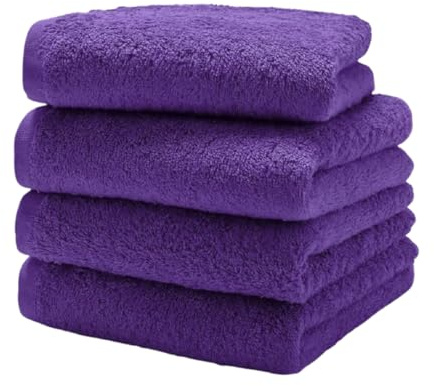 Diamond Tex 4 Pack Cotton Face Cloth Set 30 x 30 cm Flannel Washcloth Towels Extra Absorbent & Quick Dry Hotel Gym, Golf, Spa 600-GSM (Purple)