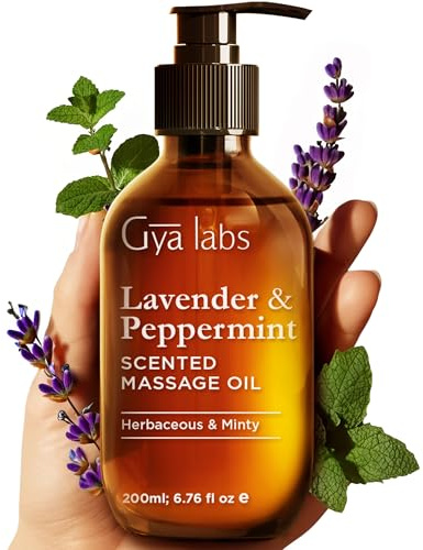 Gya Labs Lavendel- & Pfefferminz-Massageöle für schmerzende Muskeln & Haut - 100% Reines Natürliches - mit Jojoba, Argan, Sonnenblume, Mandel & Vitamin E (200 ml)