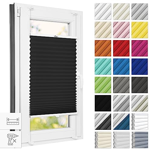 Estika Plissee ohne Bohren 85 cm x 120 cm - Schwarz - Bruchfeste Klemmhalter, Plissee klemmfix, Rollos für Fenster ohne Bohren, Jalousien Fenster für innen, Raffrollo, Fenster plissee
