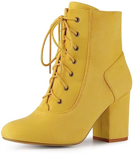 Perphy Bottines à lacets à talon haut à bout rond pour femme, jaune, 39 EU
