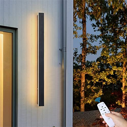 LED Garten Dimmbar Wandleuchte mit Fernbedienung Außen Wandlampe Lange Lampen Innen Schwarze Wandbeleuchtung Wasserdicht IP65 Außenwandleuchte Aluminium Außenlamp Für Terrasse Veranda(100cm 56W)