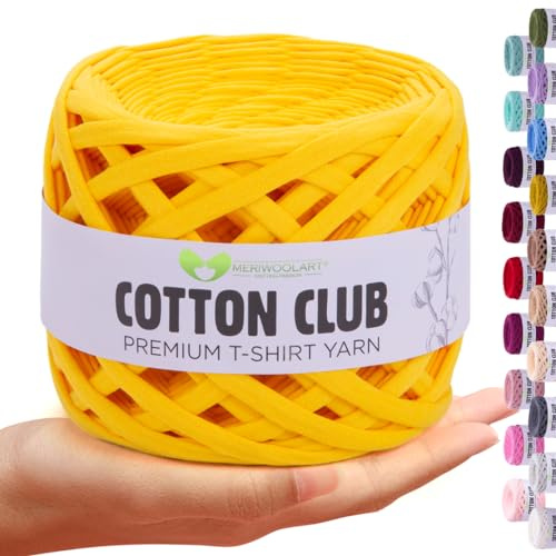 MeriWoolArt® Premium Baumwolle zum Häkeln und Makramee, 10 mm x 110 m Qualität Baumwollgarn, T-Shirt Garn für Handtasche, Teppiche, Pflanzenkörbe, Wurfkissen und Makramee-Wandbehang oder Geschenkband