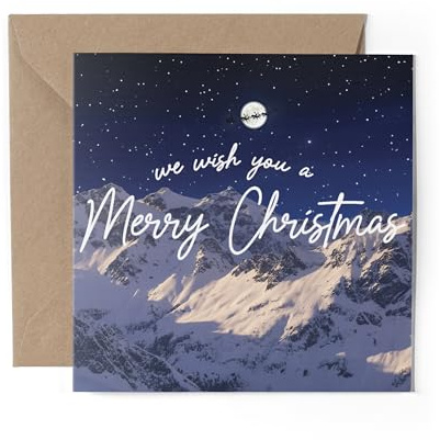 1 x Grußkarte – Frohe Weihnachten Berge Nacht Weihnachtsmann Schlitten Schnee Szene Festlich Winter Kinder Happy Xmas Ästhetische Kunst #81209