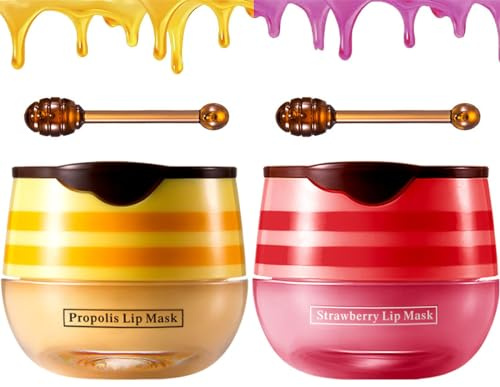 Baume à lèvres Honeybalm, baume à lèvres en pot de miel, masque à lèvres hydratant pour lèvres sèches et craquelées, baume à lèvres exfoliant avec brosse à lèvres pour lèvres foncées (propolis +