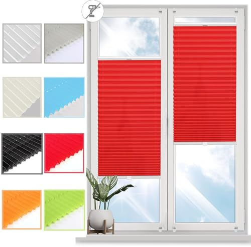 Estor Enrollabre Translúcido 50 x 180 cm Protección de Pantalla Estor Opaco Enrollable Plisado Estores para Ventanas para Ventanas y Puertas, Rojo