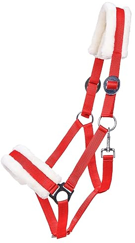 ARBO-INOX Halfter mit Kunstfell Schiebeschnalle beidseitig verstellbar (Pony, ROT)