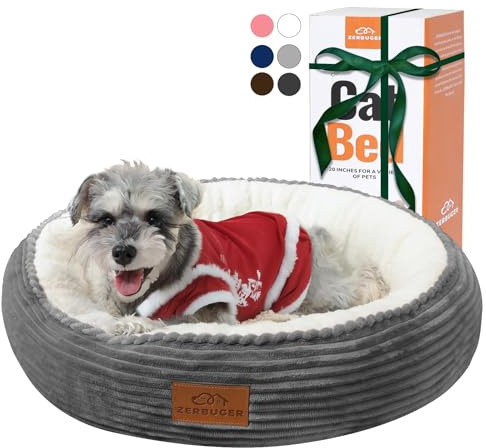 Zerbuger 23in Round Cat Dog Bed for Large Medium Small Dogs Cats, Machine Washable Sleeping Sofa, Non-Slip Bottom Breathable Soft Calming Pet Cuddler for Indoor/Outdoor/Car/Cage, Dark Grey