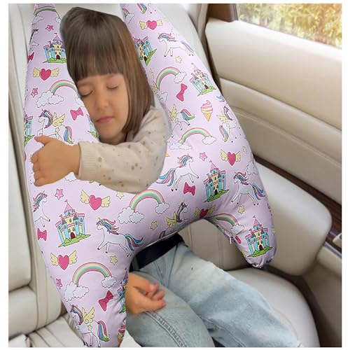 OHAANYY Oreiller Voyage Enfants Voiture, Coussin de Voyage Enfant, Démontable et Lavable Machine, Coton, Confortable, Forme H, Idéal pour Les Voyages en Voiture Cadeau