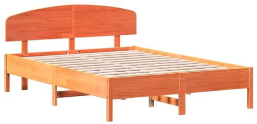 vidaXL Massivholzbett mit Kopfteil, Bett mit Sperrholzlatten, Doppelbett für Schlafzimmer, Holzbett Bettgestell, Wachsbraun 160x200cm Massivholz Kiefer