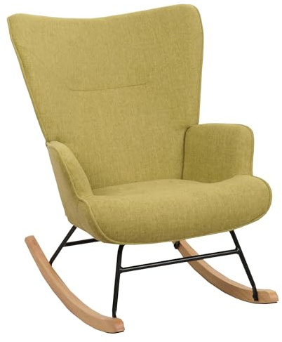 Mendler Schaukelstuhl HWC-N14 Holz - grün | Schwingstuhl, Relaxsessel, Fernsehsessel, Metall, Stoff/Textil, 320g/m²