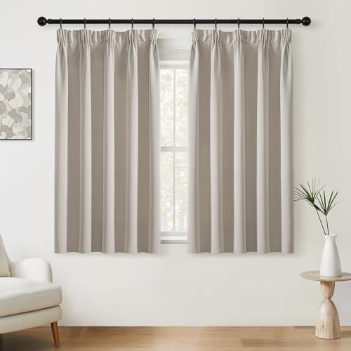 Softalker Verdunkelungsvorhang Kräuselband Gardinen beige Kurz Verdunklung Vorhang Blickdicht für Schienensystem Vorhänge 160 cm Lang Thermovorhänge 140 cm Breite für kinderzimmer Küche Wohnzimmer