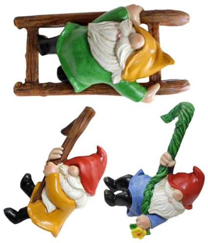 Gogogmee 3pièces Figurines Gnomes De Jardin Résine Posture Dynamique Décoration Suspendue pour Terrasse Courtyard Et Balcon
