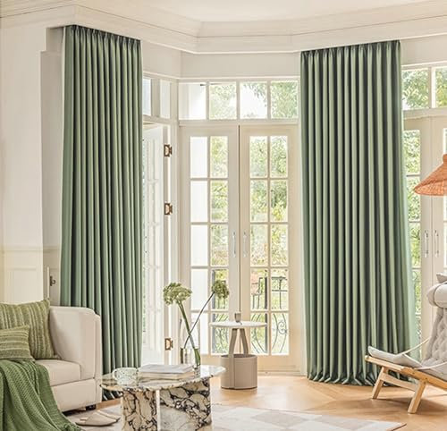 Bishilin Verdunklungsvorhänge Matcha Grün 107x160CM, Vorhänge Blickdicht mit Ösen 2 Set Leinenoptik Modern Gardinen Verdunkelnd Wohnzimmer Jugendzimmer Schlafzimmer