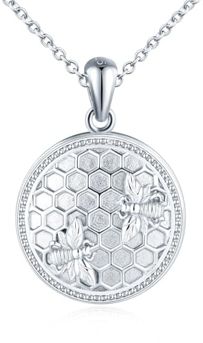 Tiere Foto Kette Silber 925 mit Bild: Halskette Damen Mode Medaillon zum Öffnen für Bilder-Bienenstock Biene Anhänger Ketten Amulett Schmuck-Personalisierte Geschenk für Frauen Mama Freundin Mädchen