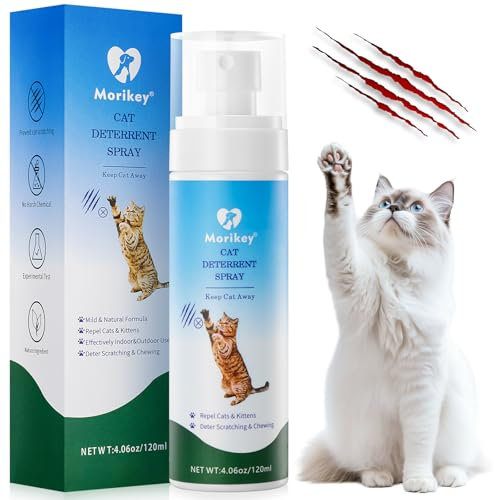 Morikey Cat Deterrent Spray, Natural Cat Repellent Spray for Indoor & Outdoor, Anti-Scratch Deterrent for Furniture, Sofas, Rugs, Curtains, Plants, Alcohol-Free, for Kittens and Cats 4.06 Oz