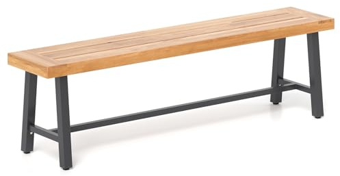 COSTWAY Gartenbank wetterfest, 3-Sitzer Sitzbank ohne Rückenlehne, Parkbank aus Akazienholz und Metall, Terrassenbank bis 360 kg belastbar, Balkonbank für Garten, Balkon, Terrasse, 160 x 32 x 45 cm