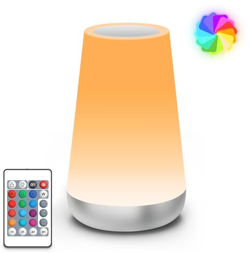 Auxmir Night Light, LED Touch Table Lamp, Dimmable 2500mAh Rechargeable Light with RGB Color Changing, Remote Control, Portable Bedside Lamp for Children, Kids, Bedroom, Living Room, Camping