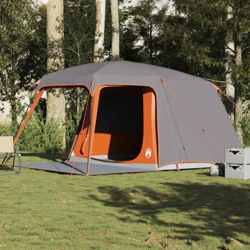 Homgoday Campingzelt mit Vorzelt 5 Personen Familienzelt Trekkingzelt Wasserdicht Zelt Campingzelt für Camping Picknick Wandern Grau und Orange Wasserdicht