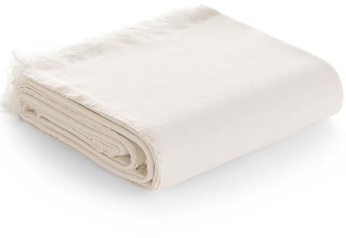 GAMUSI Sofaüberwurf 2-Sitzer Mehrzweck, Bettüberwurf für Bett 90/105 cm, Jarapa Foulard Bettüberwurf Tagesdecke aus Baumwolle Einfarbig - 180 x 280 cm, Ecru