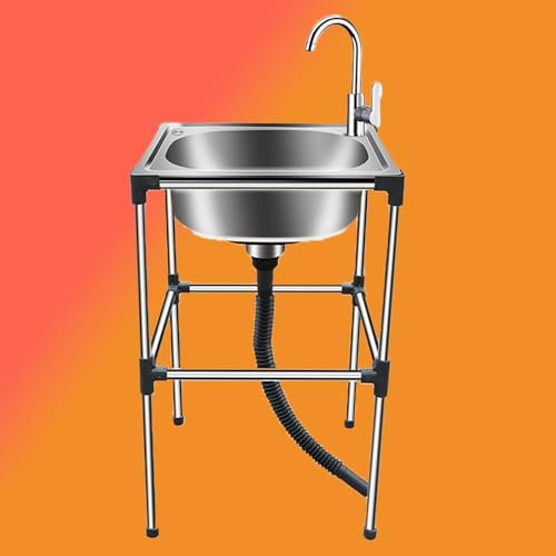 YCBTPS Freistehend Outdoor Spüle, Edelstahl Spültisch 1 Becken, Klein Waschküchenspüle, Tragbare Waschbecken Für Restaurants, Hotels, Garten(48x35cm)