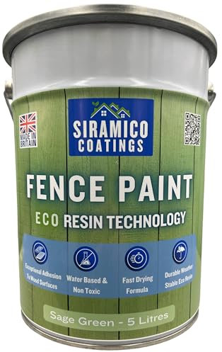 SIRAMICO COATINGS Fence Paint | 5 Litres | Waterbased ECO Resin Technology | 6 Luxury Colours | Smooth Matt Finish for outdoor wood protection | 10 Year Colour Guarantee (Sage Green)
