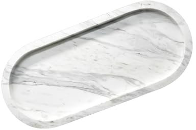 HAMAKAWA Kosmetikablage aus Naturmarmor, Badezimmer-Ablage L 25cm x B 11cm, Volakas Weiß Schmuckablage, Ovale Parfümablage, Aufbewahrungssystem für Hause