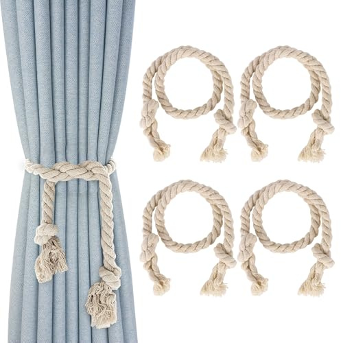 OUZHOU 4 Stück Vorhang Raffhalter, Raffhalter für Vorhänge Baumwolle Handgewebt Gardinenhalter Boho, Curtain Rope Buckle Gardinen Raffhalter Vorhanghalter Raffhalter für Wohnzimmer, Schlafzimmer