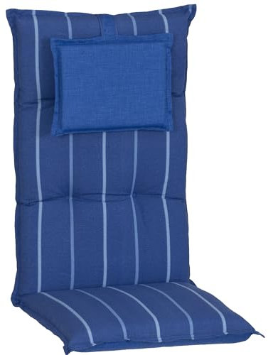Beo® Torino Hochlehner Gartenstuhl-Auflagen | Waschbar | Made in EU | Öko-Tex Standard | Atmungsaktive & UV-beständige Sitzkissen Outdoor | Blau/gestreift | 118x46x8 cm